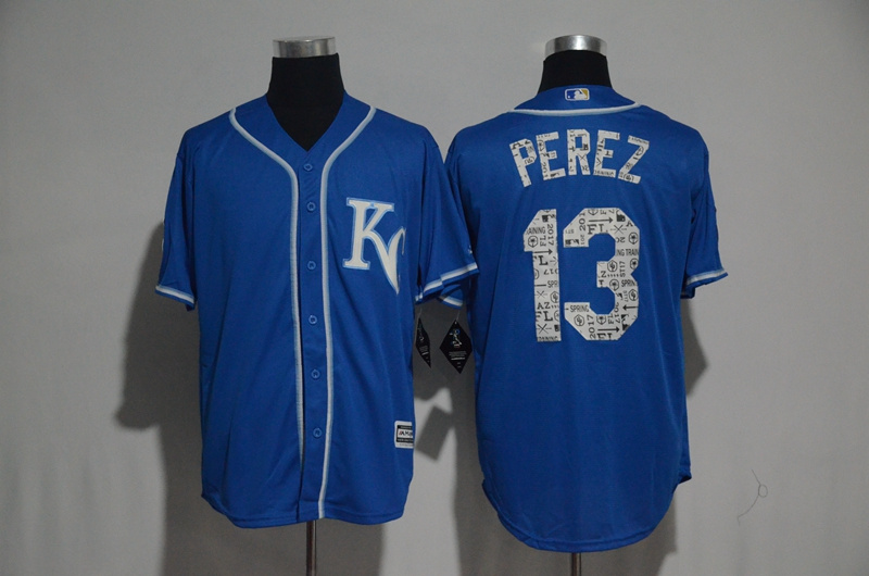 2017 MLB Kansas City Royals #13 Perez Blue Fashion Edition Jerseys